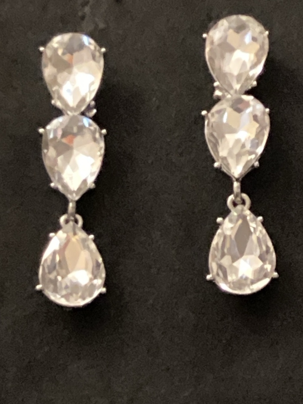 Silver-Tone Clear Teardrop Drop Earrings - Elegant Crystal Design